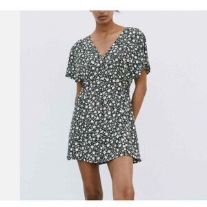 ZARA Floral Print Mini Dress Flutter Sleeve Slim Waist Spring Flowy S